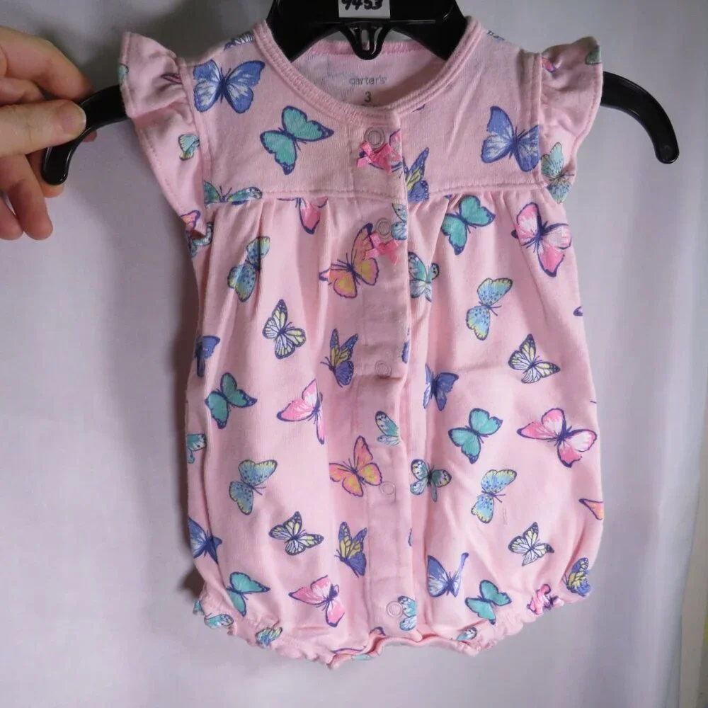 Baby Pink Butterfly Bodysuit FULLY OPENS IN FRONT 3mts 100% cotton Carters